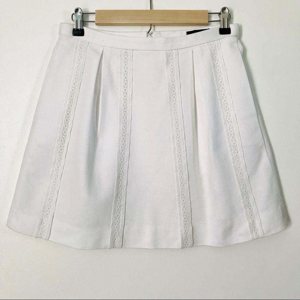 J. Crew white lace inset pleated mini skirt
